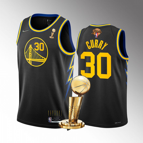 Men's Golden State Warriors #30 Stephen Curry 2022 Black NBA Finals Champions Stitched Jersey